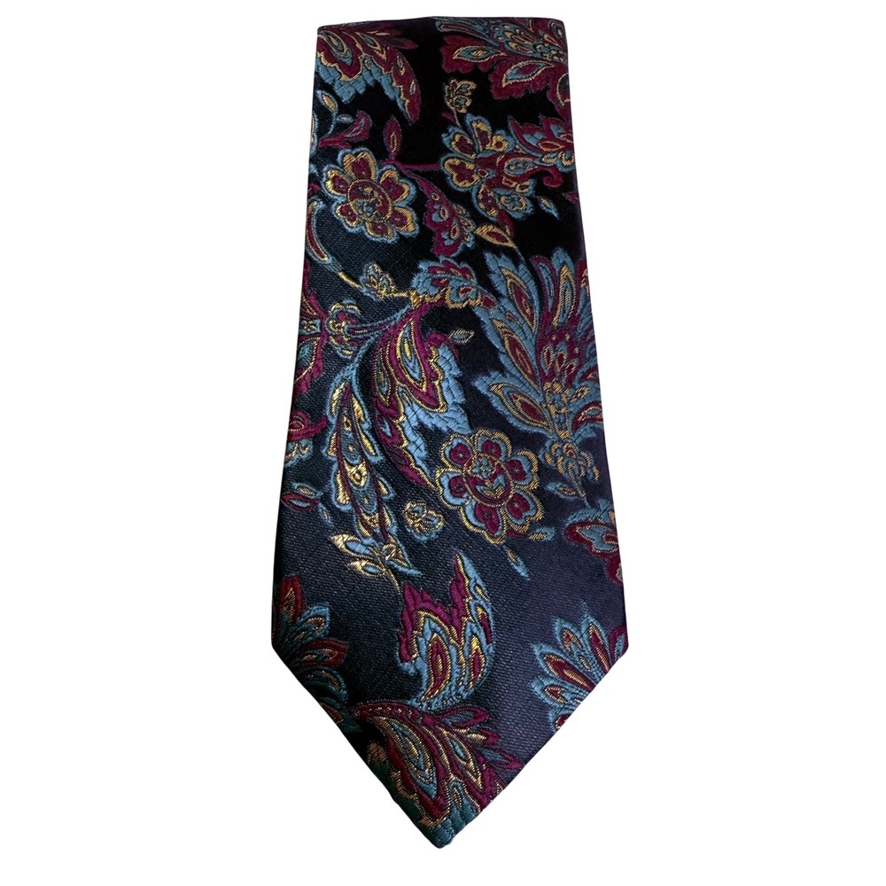 YourTies Mens Silk Tie Floral Paisley Jacquard Black Teal Magenta Handtailored